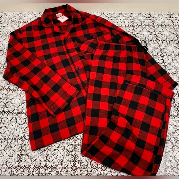 Men's XXL Red Buffalo Check Soft Flannel 2 Piece Pajama Set, NWT - Picture 3 of 6